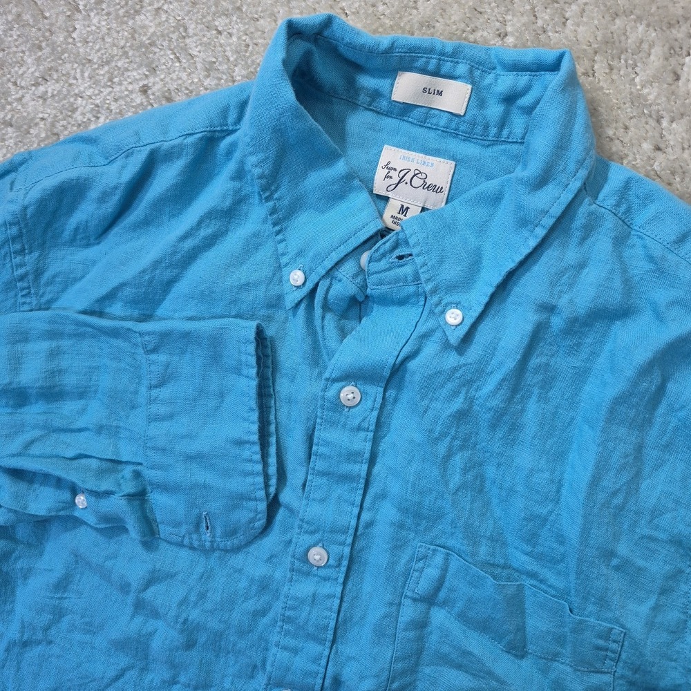 J Crew Baird McNutt Irish Linen Shirt Blue Mens Medium Slim Beach Comfort Preppy